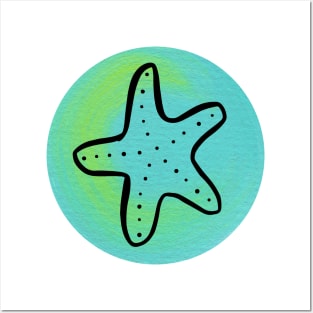 Starfish on Painted Aqua Circle Posters and Art